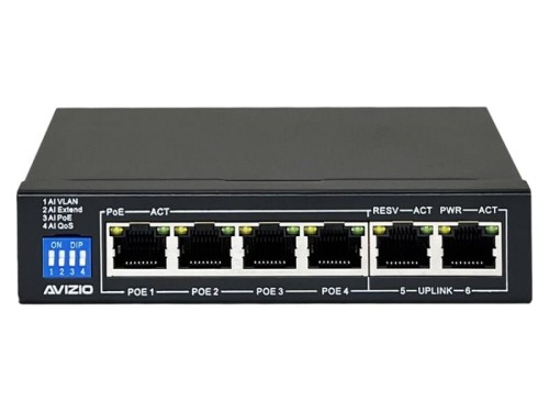 AVIZIO SWITCH NIEZARZĄDZALNY 4 PORTY RJ45 POE 100MB/S + 2 PORTY RJ45 UPLINK 100MB/S (BUDŻET MOCY 60W) - 1849838