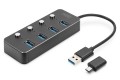 Hub USB 3.0/Koncentrator DIGITUS 4-portowy USB A + adapter USB-C 5Gbps z wyłącznikami aluminiowy pasywny - 1852373