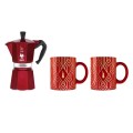 Bialetti - Deco Glamour - Moka Express 6tz Czerwona + 2 Kubki - 1857642