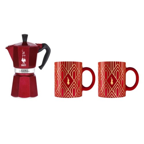 Bialetti - Deco Glamour - Moka Express 6tz Czerwona + 2 Kubki - 1857642