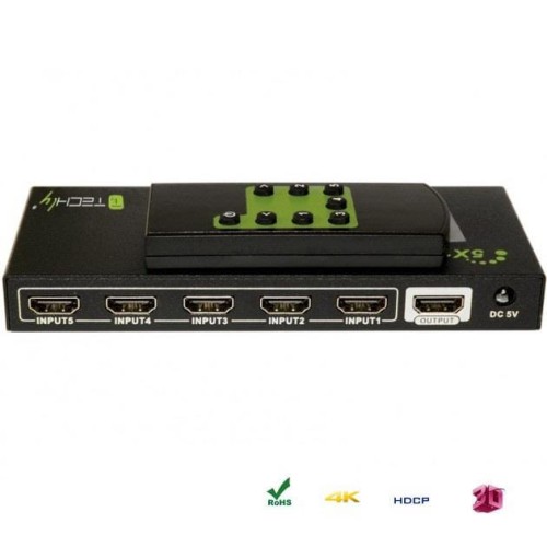 Przełącznik Techly HDMI 5/1 z pilotem, 4K2K 3D, czarny - 683412