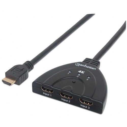 Przełącznik Manhattan HDMI 3x1 4K zasilanie z USB, 3-Portowy - 1468212