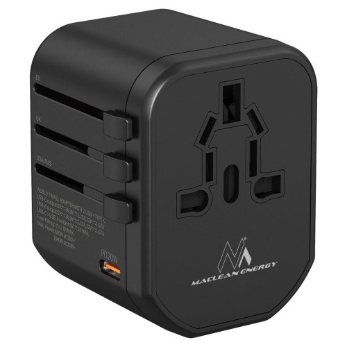 Adapter podróżny Maclean MCE238N zasilacz USB, 2xUSB 2,4A + USB-C PD 20W, Bezpiecznik 8A, Quick and Fast Charge, 200 krajów świata - 1762637