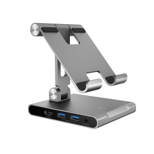 Podstawka ergonomiczna do iPad Pro ze stacją dokującą j5create Multi-Angle Stand with Docking Station for iPad Pro USB-C 1x4K HDMI/2xUSB 3.1/1xUSB-C/ Card Reader/ 3.5mm combo audio jack; kolor srebrny