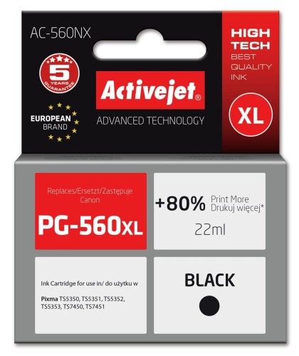 Activejet AC-560NX Tusz (zamiennik Canon PG-560XL; Supreme; 22 ml; czarny) - 1868048