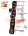 Listwa przeciwprzepięciowa Acar X8 Schuko 3,0m czarna - 975177