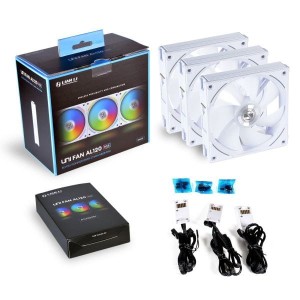 Wentylator Lian Li UNI FAN AL120 RGB PWM 120mm biały Triple Pack incl. Controller
