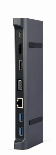 GEMBIRD MULTI ADAPTER USB TYP-C 9W1 (HUB3.0 + HDMI + DISPLAYPORT + VGA + PD + LAN + DŹWIĘK STEREO), SZARY - 1889070