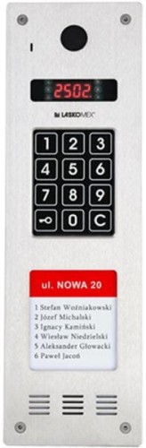 Laskomex CP-2533NR-040 Wąski panel audio pionowy, ze stali nierdzewnej, z czytnikiem RFID i DŁUŻSZĄ listą lokatorów (kompatybilny z modułem KAM3-1) - 1890084