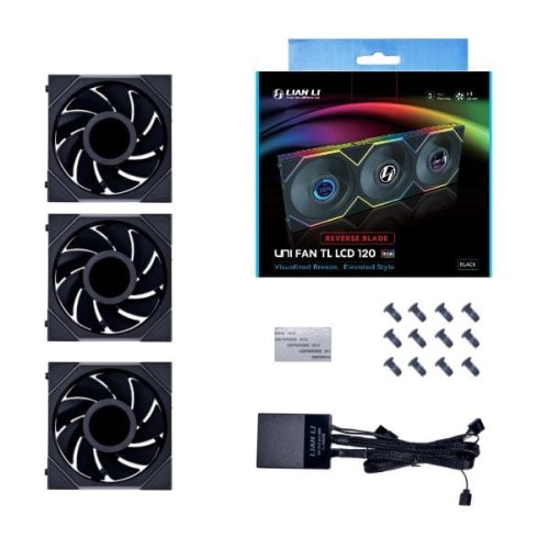 Lian Li UNI Fan Wentylator z odwróconymi łopatkami serii TL LCD, 3-pak z kontrolerem - 120mm, czarny - 1886229