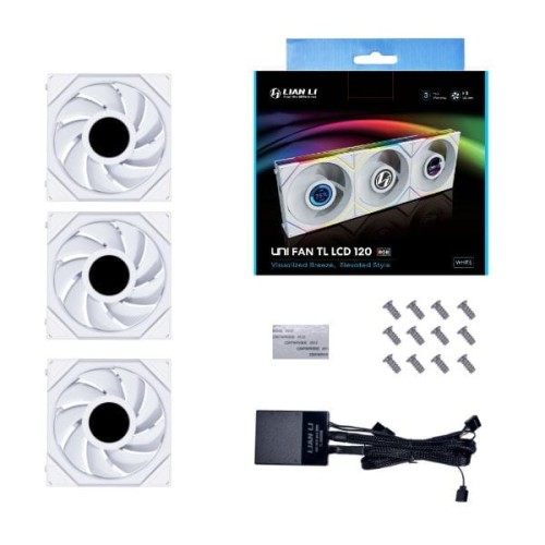 Lian Li UNI FAN TL LCD Series Fan, 3-pak z kontrolerem - 120mm, biały - 1886232