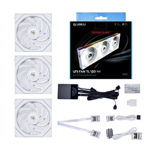 Lian Li UNI FAN TL Series Wentylator z odwróconymi łopatkami, 3-pak ze sterownikiem - 120mm, biały - 1886234