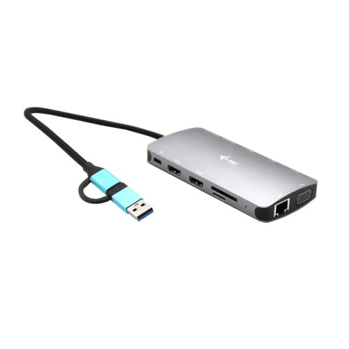 I-TEC USB-C Metal Nano Dock 2xHDMI 1xVGA 1xSD Cardreader 1xmicroSD Cardreader 1xGLAN 3xUSB 2.0 1xUSB 3.2 1xUSB-C3.2Data 1xUSB-C PD - 1890754