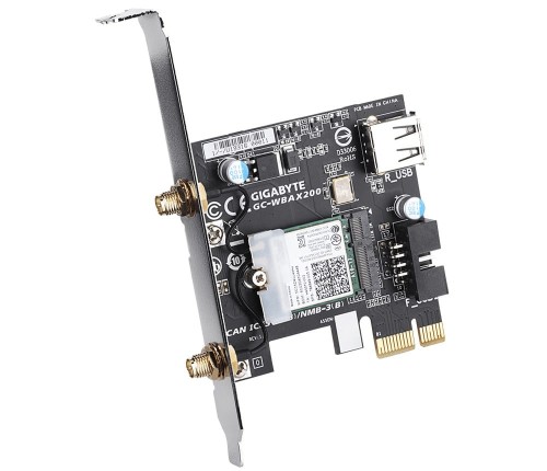 Karta sieciowa Gigabyte GC-WBAX200, WiFi 802.11ax, Bluetooth 5.1, PCIe, Dual Band, 2400Mbps - 1898628