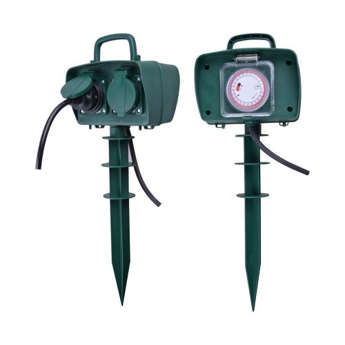 Gniazda Ogrodowe V-TAC 2 Gniazda 3m, Szpilka do wbijania, IP44 Schuko, TIMER VT-1112-3 - 1900185