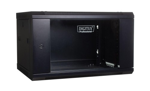 Szafa wisząca jednosekcyjna DIGITUS 19" 4U 279/600/450mm drzwi szklane czarna (RAL 9004) niezmontowana - 981159