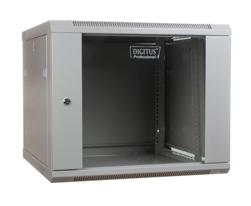 Szafa wisząca jednosekcyjna DIGITUS 19" 9U 501/600/450mm drzwi szklane szara (RAL 7035) niezmontowana - 981156