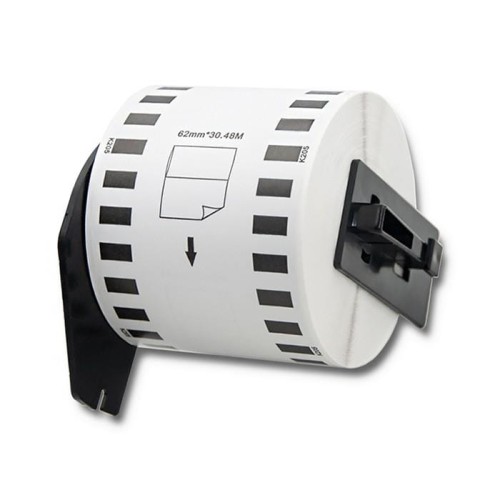 Taśma Qoltec do BROTHER DK-22205 | 62mm x 30,48m | Biała/ Czarny nadruk | Rolka z uchwytem - 1386250