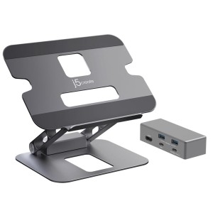 Podstawka ergonomiczna do notebooka ze stacją dokującą j5create Multi-Angle 4K Docking Stand USB-C 1x4K HDMI/2xUSB 3.1/1xUSB-C/; kolor srebrny JTS327-N