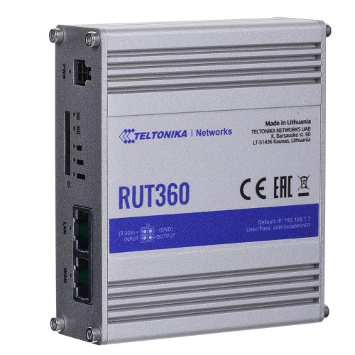 Router WiFi Teltonika RUT360 4G LTE, 1x SIM, 2x LAN/WAN 10/100 - 1912452