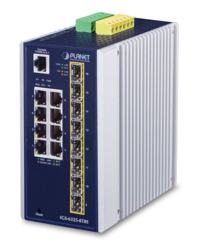PLANET IP30 Industrial L3 8-Port switch zarządzalny Gigabit Ethernet (10/100/1000) Niebieski, Biały - 1912754