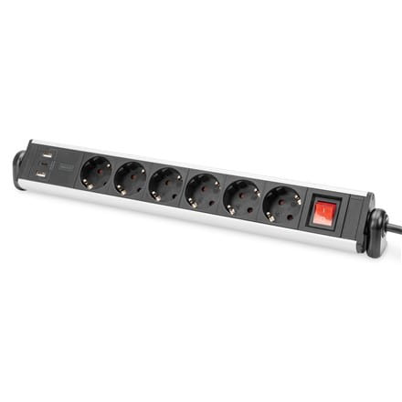 Listwa zasilająca DIGITUS biurowa 45° 6 gniazdowa 2xUSB-A 1xUSB-C (5V/3,4A) obrót 180° aluminiowa, z zaciskiem na blat - 1916492