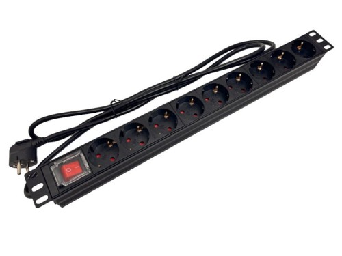 Listwa zasilająca 19" 230V - 9 gniazd (typu F - CEE 7/3 schuko), z wyłącznikiem LED, kabel 1,8m CEE 7/7 ALANTEC - 1916527