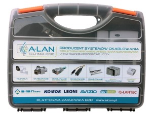 Zestaw narzędzi instalatorskich w walizce (tester, nóż LSA, zaciskarka, stripper, wtyki RJ45) ALANTEC