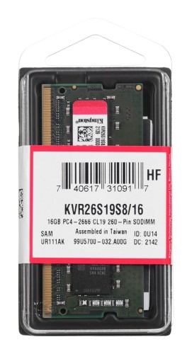 Pamięć SODIMM DDR4 Kingston ValueRAM 16GB (1x16GB) 2666MHz CL19 1,2V single rank Non-ECC - 1922081