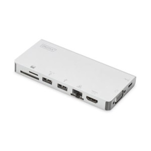 Stacja dokująca podróżna DIGITUS USB Typ C, 8-portów 4K 30Hz, HQ, aluminiowa, srebrna