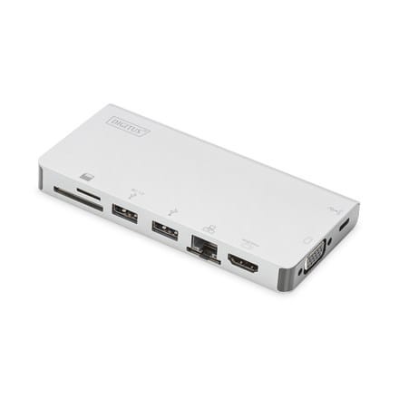 Stacja dokująca podróżna DIGITUS USB Typ C, 8-portów 4K 30Hz, HQ, aluminiowa, srebrna - 1922619