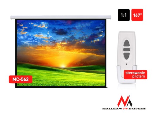 Ekran projekcyjny elektryczny Maclean MC-562 167" 1:1 300x300cm sterowanie ścienne i z pilota - 1930537