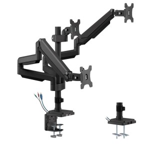 Uchwyt biurkowy do trzech monitorów Maclean Ergo Office ER-408B czarny, ze sprężyną gazową, 17"-30", 7 kg, 1x USB 3.0, 2x mini-jack