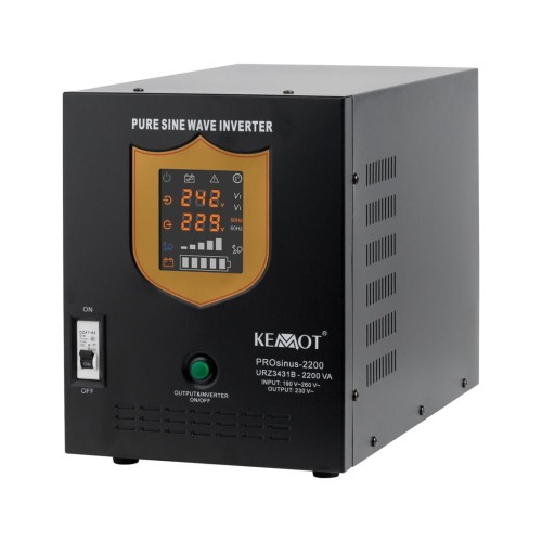 Zasilacz awaryjny KEMOT PROsinus-2200  przetwornica z czystym przebiegiem sinusoidalnym i funkcją ładowania  12V 230V 2200VA/1600W - kolor czarny - 1938194
