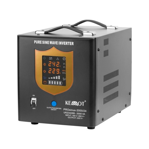Zasilacz awaryjny KEMOT PROsinus-2000/24  przetwornica z czystym przebiegiem sinusoidalnym i funkcją ładowania  24V 230V 2000VA/1400W - kolor czarny - 1938195