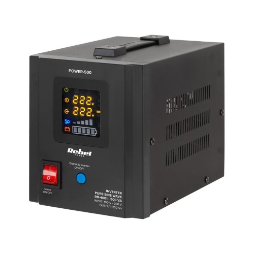 Zasilacz Awaryjny Rebel POWER-500 - przetwornica z czystym przebiegiem sinusoidalnym i funkcją ładowania  12V 230V 500VA/300W - 1938259