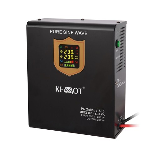 Zasilacz awaryjny naścienny KEMOT PROsinus-500  przetwornica z czystym przebiegiem sinusoidalnym i funkcją ładowania  12V 230V 500VA/300W - 1938263