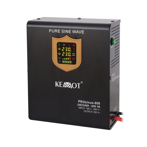 Zasilacz awaryjny naścienny KEMOT PROsinus-800 przetwornica z czystym przebiegiem sinusoidalnym i funkcją ładowania 12V 230V 800VA/500W - 1938273