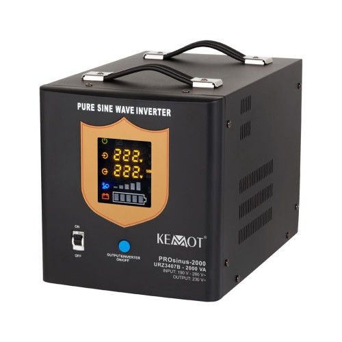 Zasilacz awaryjny KEMOT PROsinus-2000  przetwornica z czystym przebiegiem sinusoidalnym i funkcją ładowania 12V 230V 2000VA/1200W - kolor czarny - 1938282