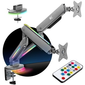 Uchwyt na dwa monitory NanoRS RS166 gamingowy , podświetlenie LED RGB, 17-32", max. 9kg, VESA 75x75 / 100x100