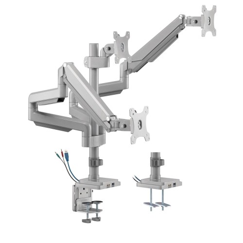 Uchwyt biurkowy do trzech monitorów szary Ergo Office ER-408G, ze sprężyną gazową, 17"-30", 7 kg, 1x USB 3.0, 2x mini-jack - 1935312