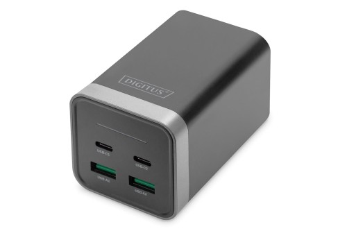 Ładowarka sieciowa DIGITUS uniwersalna zasilacz GaN 4 porty 2x USB-C 2x USB-A PD 3.0 150W czarna - 1936629