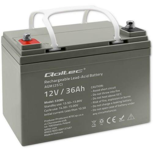Akumulator AGM Qoltec 12V | 36Ah | max.540A - 1938114