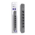 Listwa antyprzepięciowa Qoltec 6 gniazd | 2xUSB | 1.8m | Szara - 975375