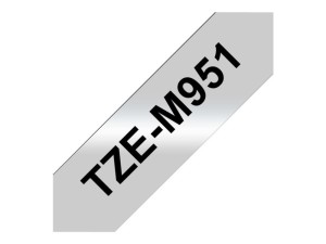 BROTHER TZEM951 Taśma Brother 24mm BLACK ON SILVER (MAT) TAPE / METALIC