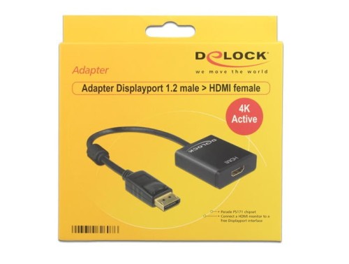 Adapter Delock DisplayPort 1.2->HDMI aktywny 4K na kablu 0,20m Czarny - 1889055