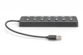 Hub USB 3.0/Koncentrator DIGITUS 7-portowy USB A + adapter USB-C 5Gbps z wyłącznikami aluminiowy aktywny - 1772519