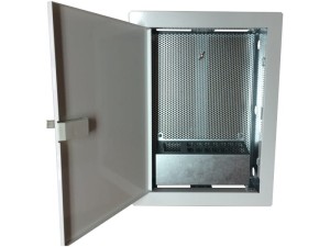 Obudowa / szafka lokalowa, multimedialna 350x250x90, podtynkowa, drzwi perforowane, 1 x gn. elektryczne, 14 x gn. Keystone ALANTEC