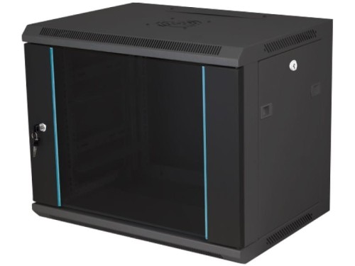 Szafa wisząca 19" 18U 600x600, niedzielona, drzwi szklane jednoskrzydłowe, tył osłona pełna, osłony boczne zamykane na klucz, kolor czarny FLAT PACK, Q-LANTEC - 1962175