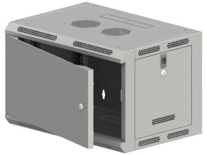 Szafa wisząca 19" 9U 600x500, niedzielona, DRZWI METALOWE jednoskrzydłowe, tył osłona pełna, osłony boczne ruchome perforowane, kolor szary, 4 belki, FLAT PACK ALANTEC